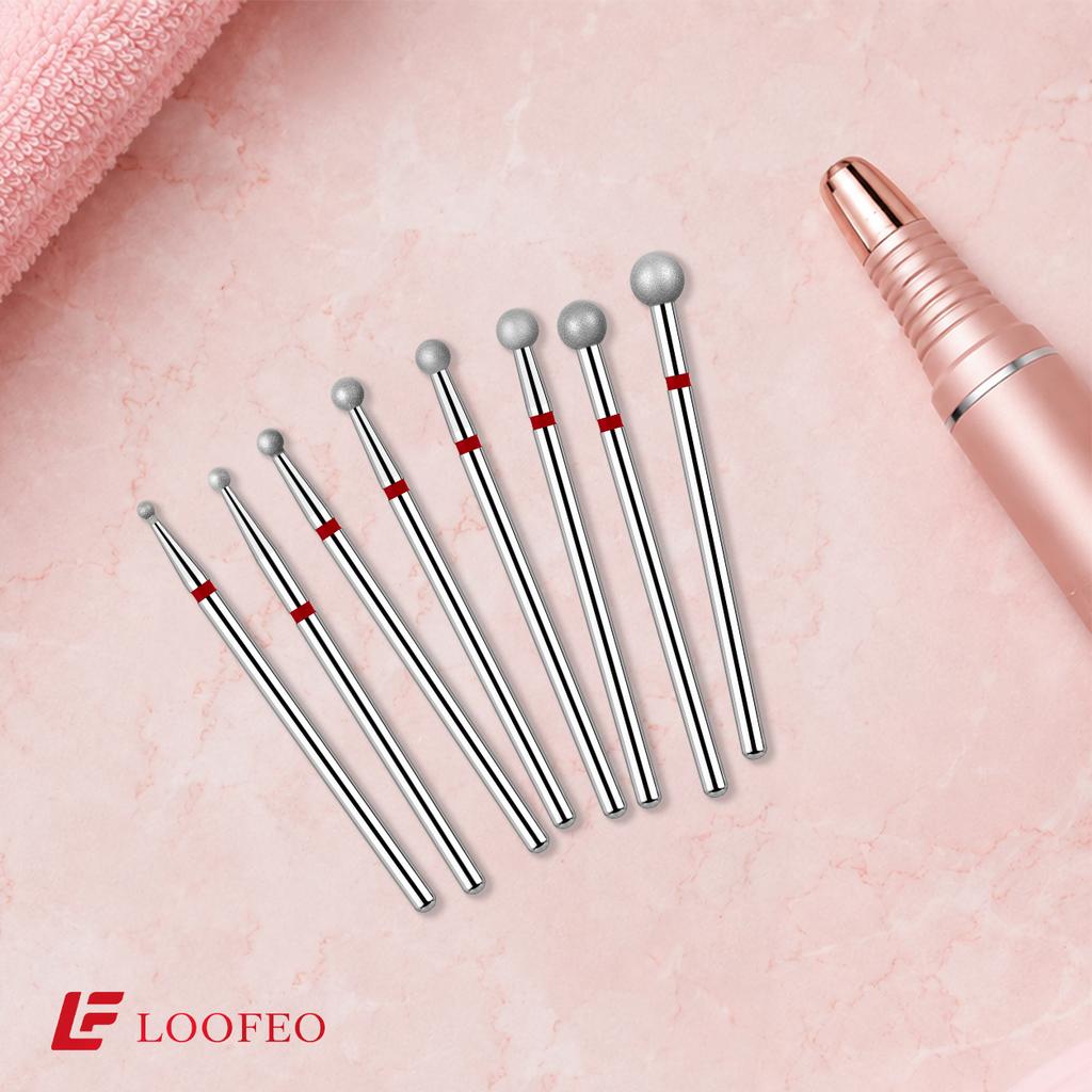 Ball Diamond Nail Drill Bit Set 1.5/2/2.5/3/3.5/4/4.5/5mm Red Fine Nail Milling Cutters Nail File Bit Sets Nail Prep Dead Skin Removal Shaping