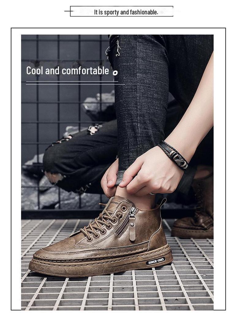 Autumn Men's Breathable High-Top Martin Boots: Trendy, Thick-Soled, Non-Slip Leather Casual Sneakers