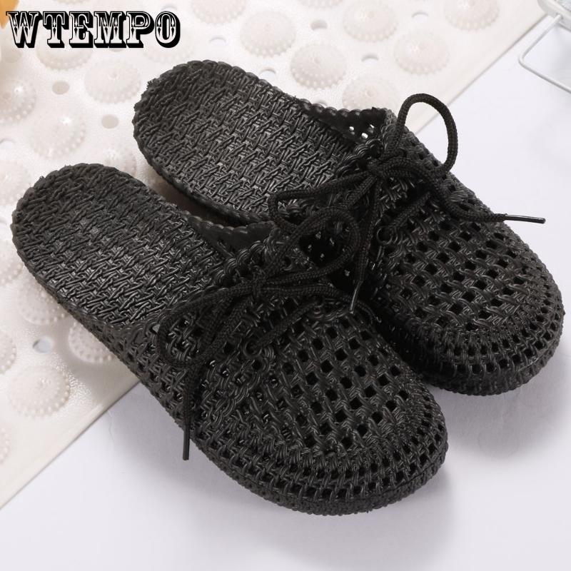 PVC Slides Women's Outer Wear Holey Shoes Summer Soft Bottom Thick Bottom Sandals Home Bathroom Hollow Wrapped Toe Slipper Outdoor Beach Flip-flops
