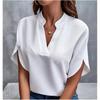 Women's Summer V-neck Elegant Shirt Solid Color Loose Short Sleeve Casual Top