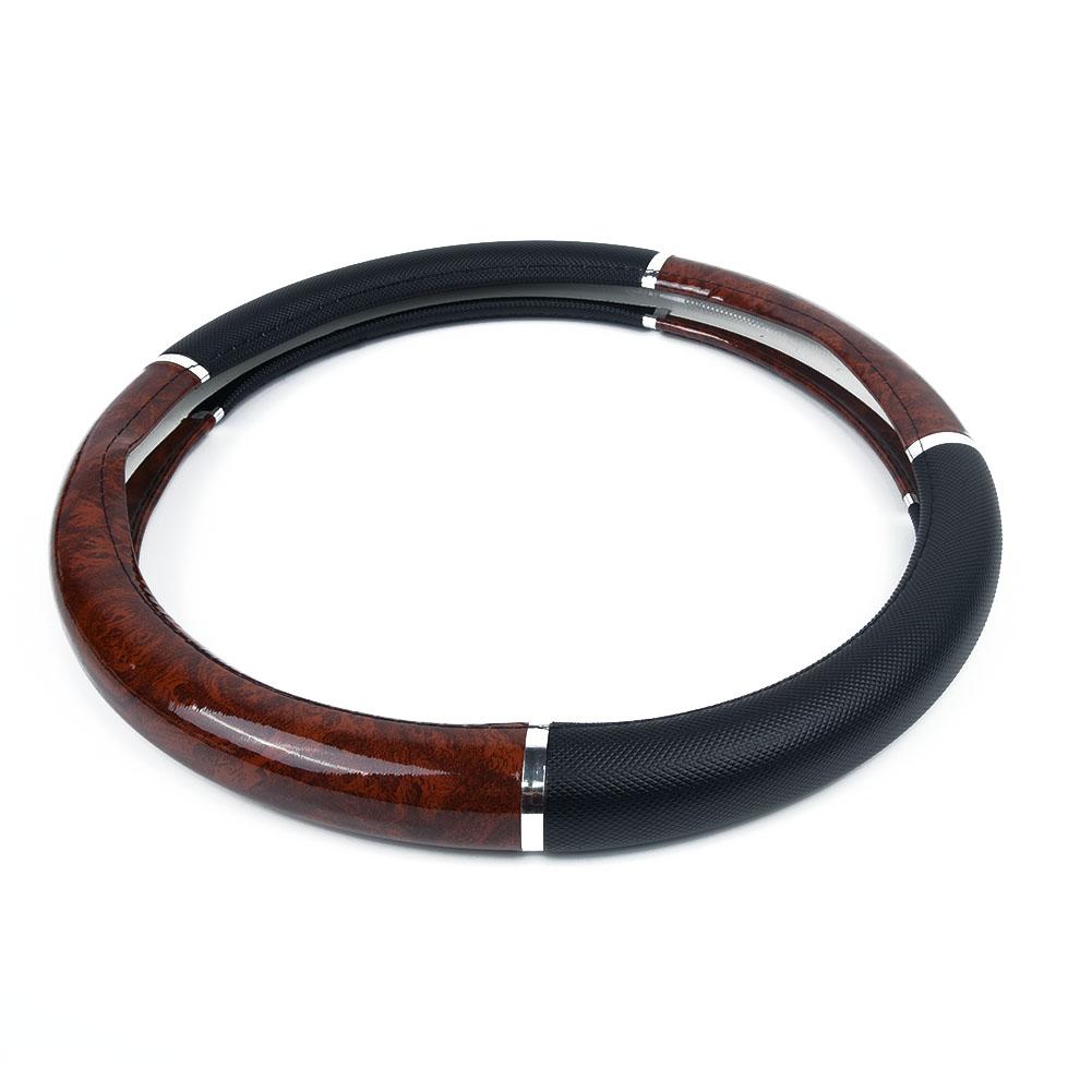 38см узор из красного дерева (ПВХ+ кожа) Крышка рулевого колеса автомобиля