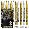 6pcs Golden & Silvery Metal Oil Marker Pens, Permanent Metal Markers, Vibrant Colors Quick Drying, Soft Brush & Hard Pens Tip