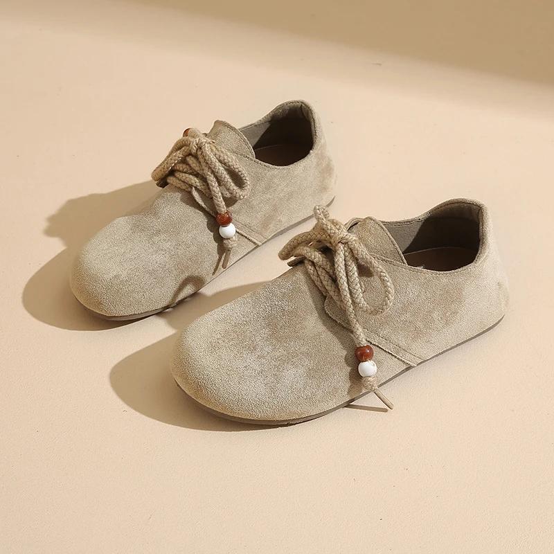 Fashion Women Large-size Beaded Casual Shoes Female 2025 New Women Flat Sneakers Retro 2025 Autumn New Lace-up Moral Training Shoes