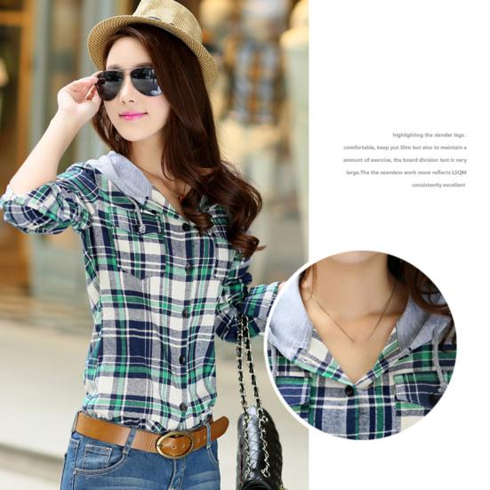 Хлопковая свободная женская рубашка с длинным рукавом, классическая клетчатая рубашка на пуговицах с капюшоном, пальто