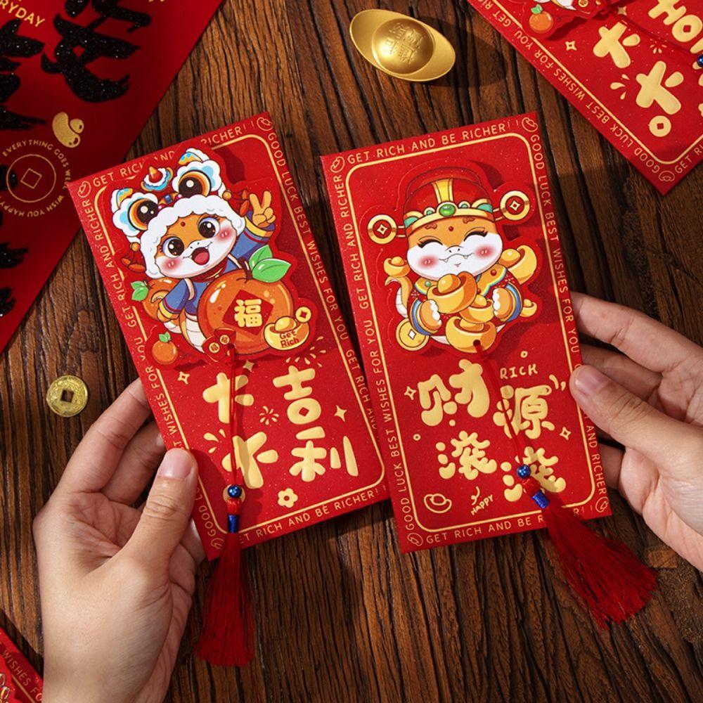 6pcs Cartoon 2025 Snake Year Red Envelopes Traditional Gifts Packing Bags  Kids Gift