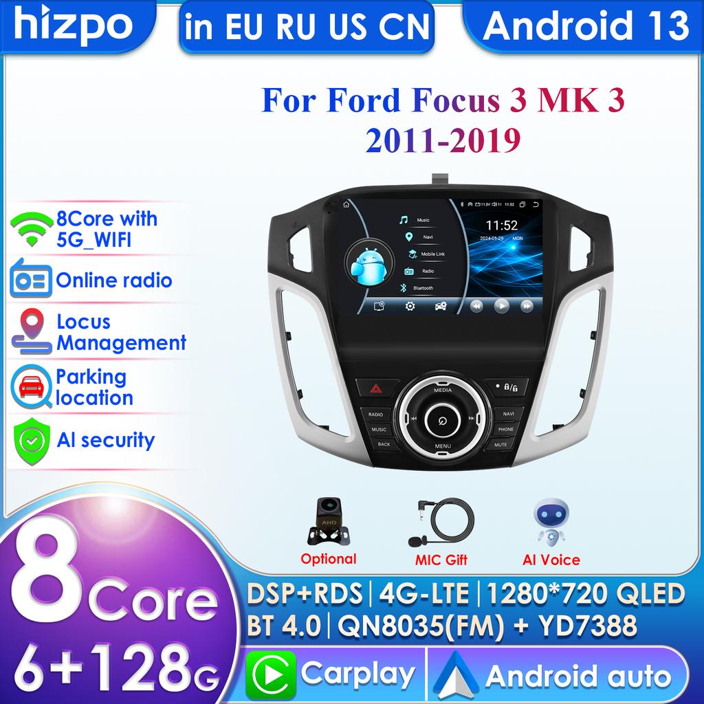 Hizpo 9-дюймовый интеллектуальный экран 2din Android автомобильный радиоприемник мультимедиа видеоплеер для Ford Focus 3 MK 3 2011 - 2019 GPS Carplay Auto Bluetooth SWC 4G WIFI