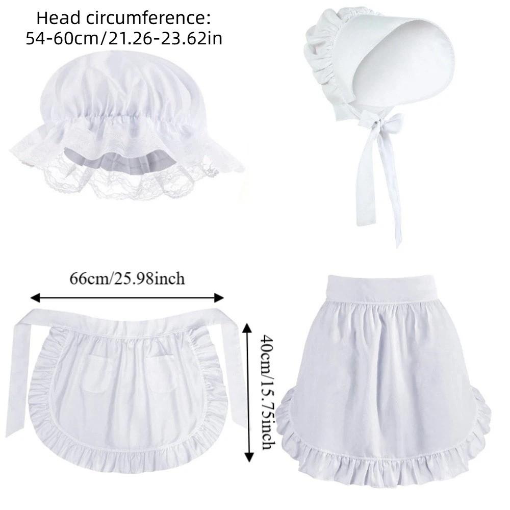 Lace Trim Half Apron White Lolita Bonnet Hat Simple Maid Apron Hat Set Man Woman