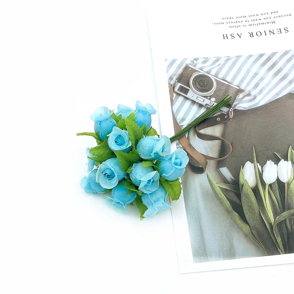 12 шт./лот Искусственные цветы Шелковая роза Мини-букет Рождество Дом Свадьба Новый год DIY Украшение подарочной коробки Поддельные растения