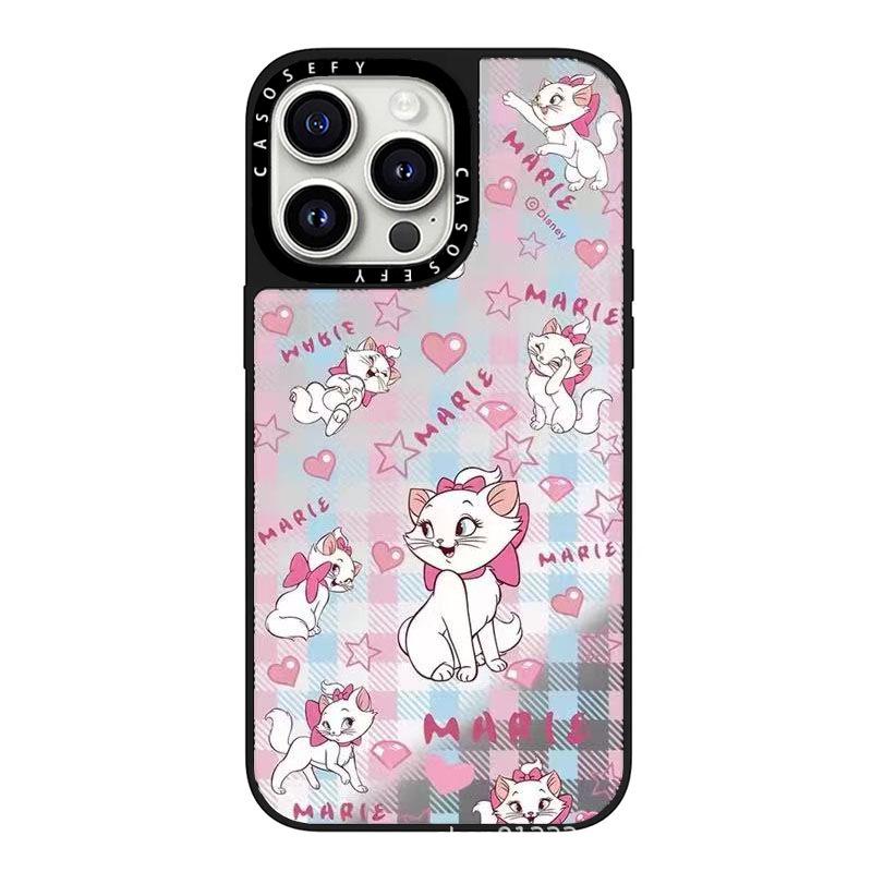Розовый чехол-зеркало в стиле Чжао Лусы с кошкой Мари для iPhone 13/15 Pro Max - Милый дизайн