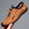 2024 Summer New Hollow Breathable Leather Shoes Men's Low-top One-pedal Casual Shoes Versatile Soft-soled Doudou Shoes