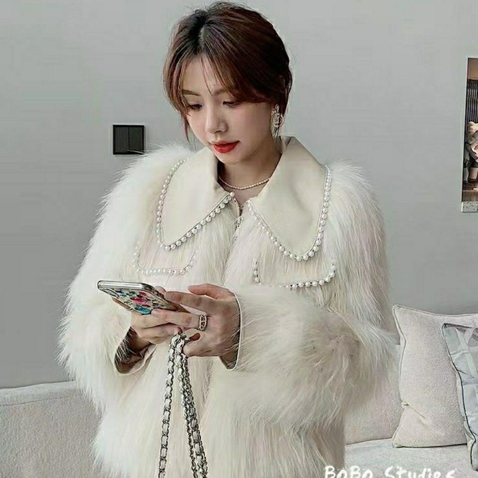 Женская укороченная куртка из искусственного меха с отворотами, кардиган с накладными плечами, зимнее пушистое пальто из искусственного меха, короткое плюшевое пальто, верхняя одежда, осеннее пальто