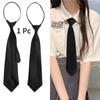 Unisex Black Simple Clip On Tie Security Tie Uniform Shirt Suit Neckties Steward Matte Funeral Lazy Neck Ties Men Women Students