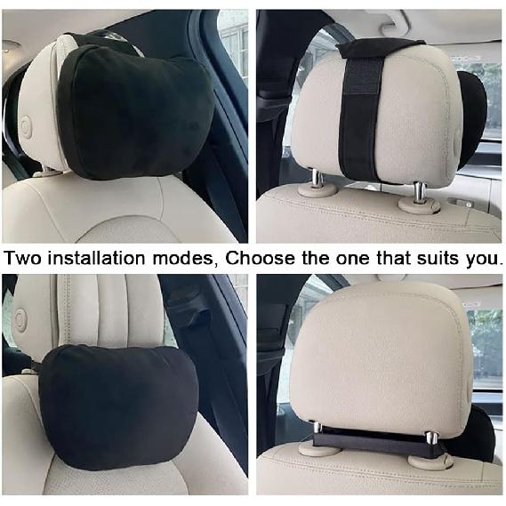 2Pcs Car Seat Pillow Auto Headrest Comfortable Pillows for Travel Interior Accessories(Head,Black)