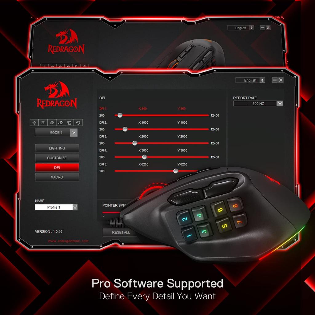 Redragon M811 Aatrox MMO игровая мышь 15 программируемых кнопок проводная игровая мышь RGB эргономичная естественная рукоятка сборка 10 боковых макроклавиш программное обеспечение DIY