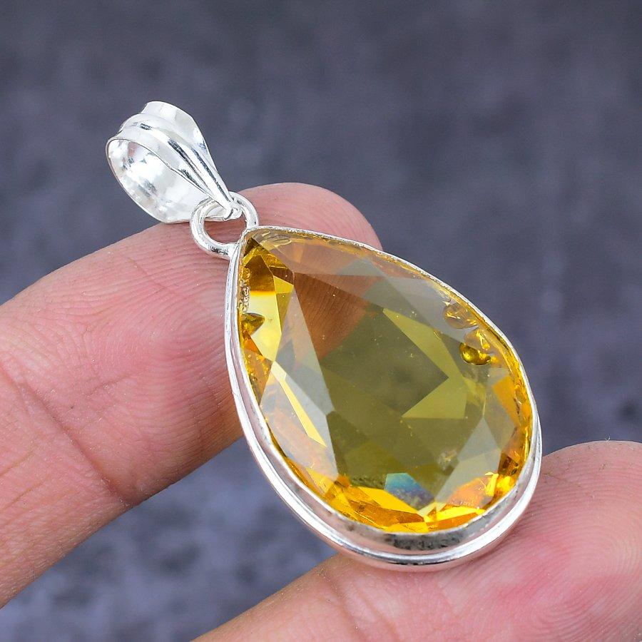 Citrine Gemstone Handmade 925 Sterling Silver Gift Jewelry Pendant 1.77" U8s25
