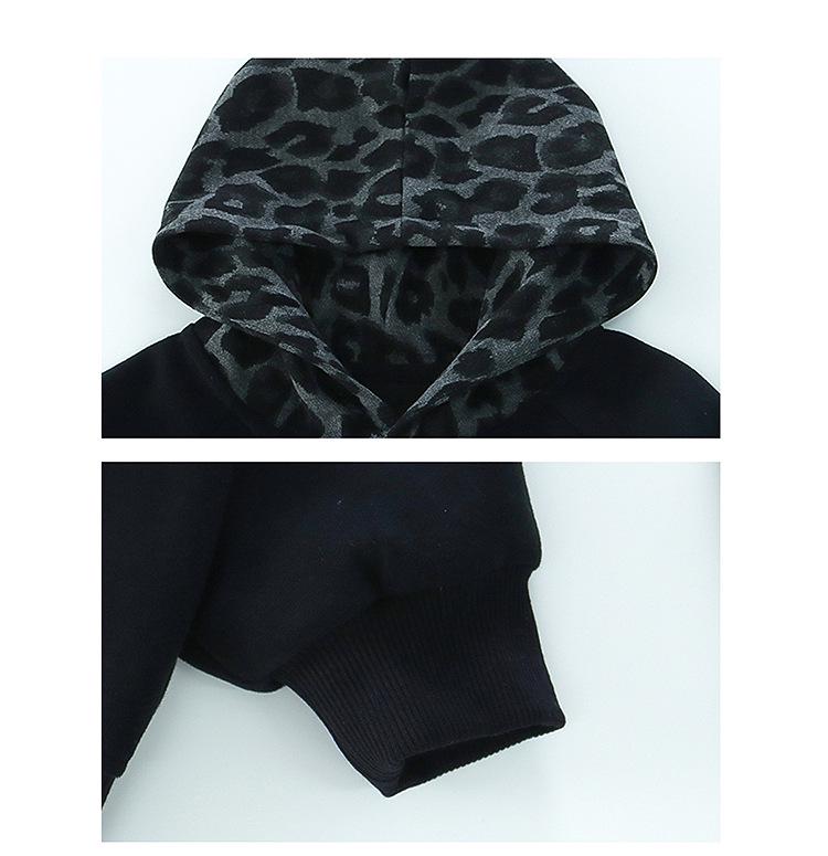 Girls' Korean-Style Leopard Print Hooded Sweatshirt and Pants Set - 2025 Spring/Autumn Fashion