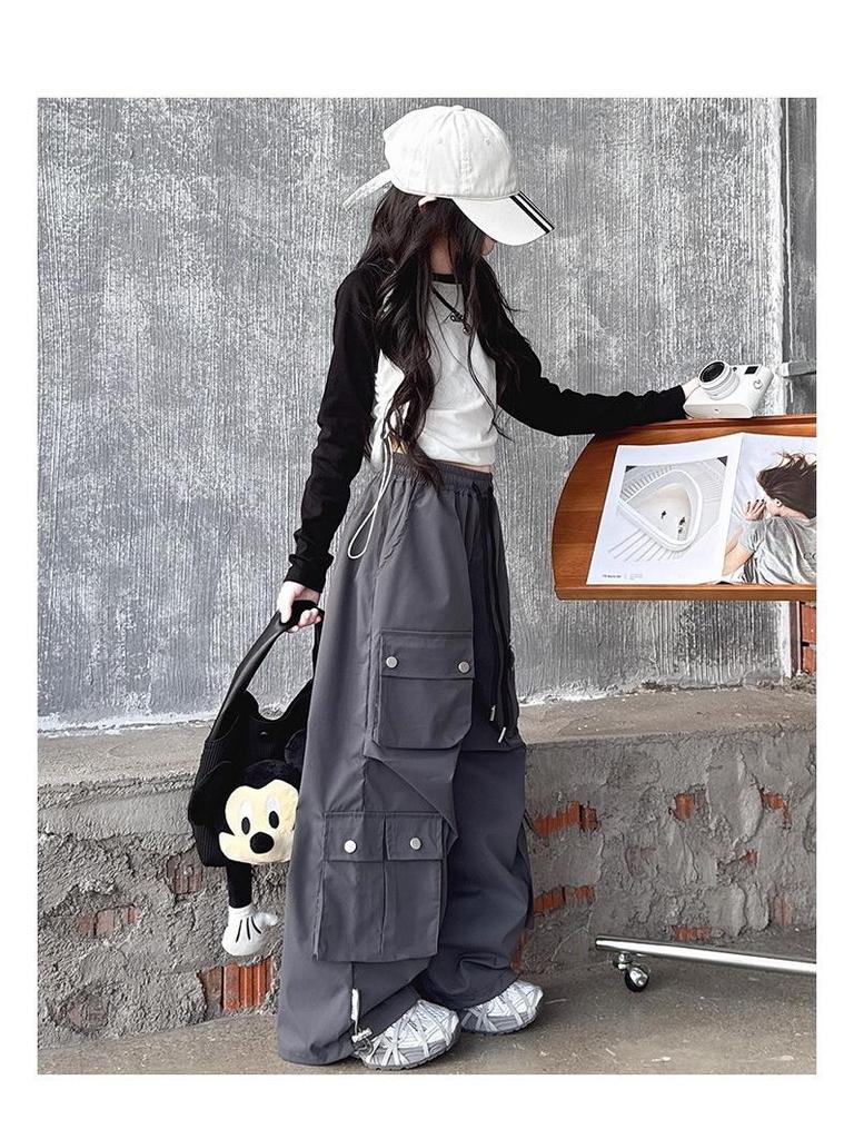 Новые брюки карго с широкими штанинами для девочек 2025 года: Стильная осенняя уличная одежда для подростков