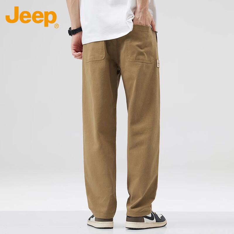 JEEP Men's Casual Pants Autumn Winter Straight Loose Cargo Pants Pure Cotton Trendy Black 2XL