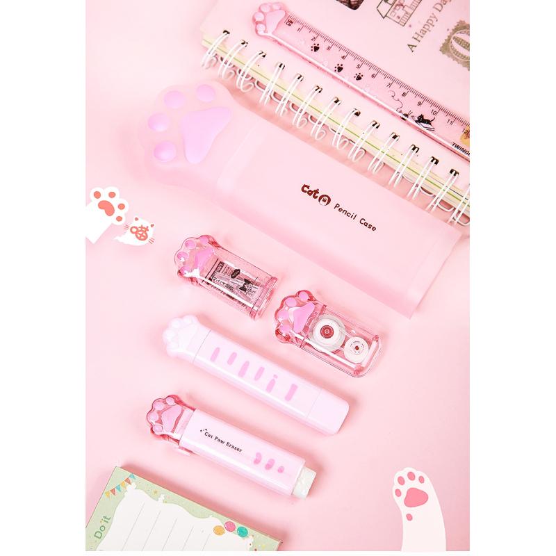 Пенал с кошачьей лапой, милый канцелярский набор, точилка, корректирующая лента, кавайный ластик, линейка Papeleria, пенал, школьные принадлежности для K