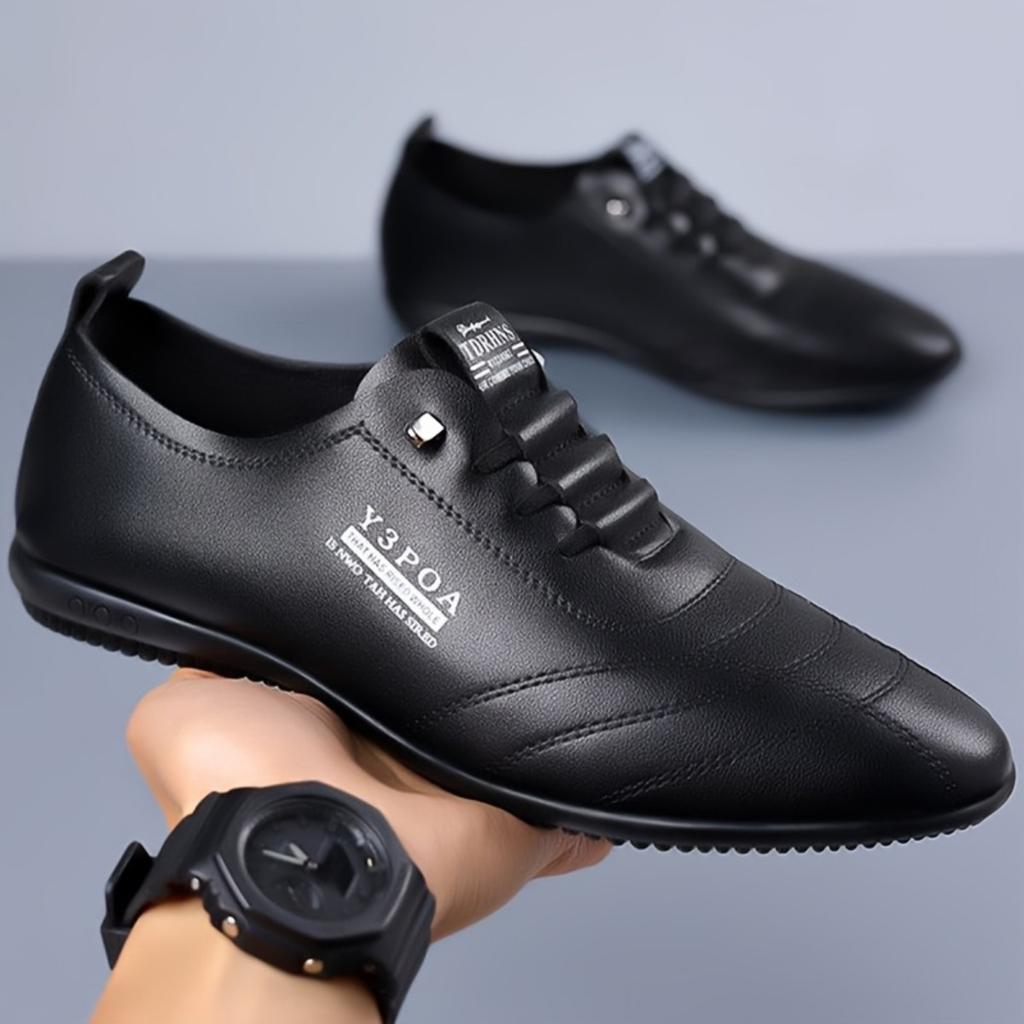 Мужские повседневные туфли One-Step Loafers - мягкий верх из полиуретана, резиновая подошва, круглый носок, полосатый/однотонный черный дизайн, легкие и удобные, повседневная одежда