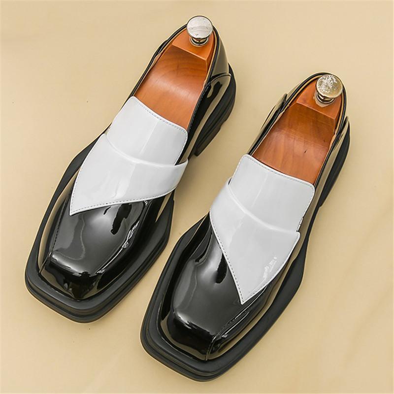 Мода Фэшн Новые Мужские Черно-Белые Смешанные Слипоны Повседневные Кожаные Туфли Мужские Лоферы для Увеличения Роста Свадебное Платье Формальная Обувь