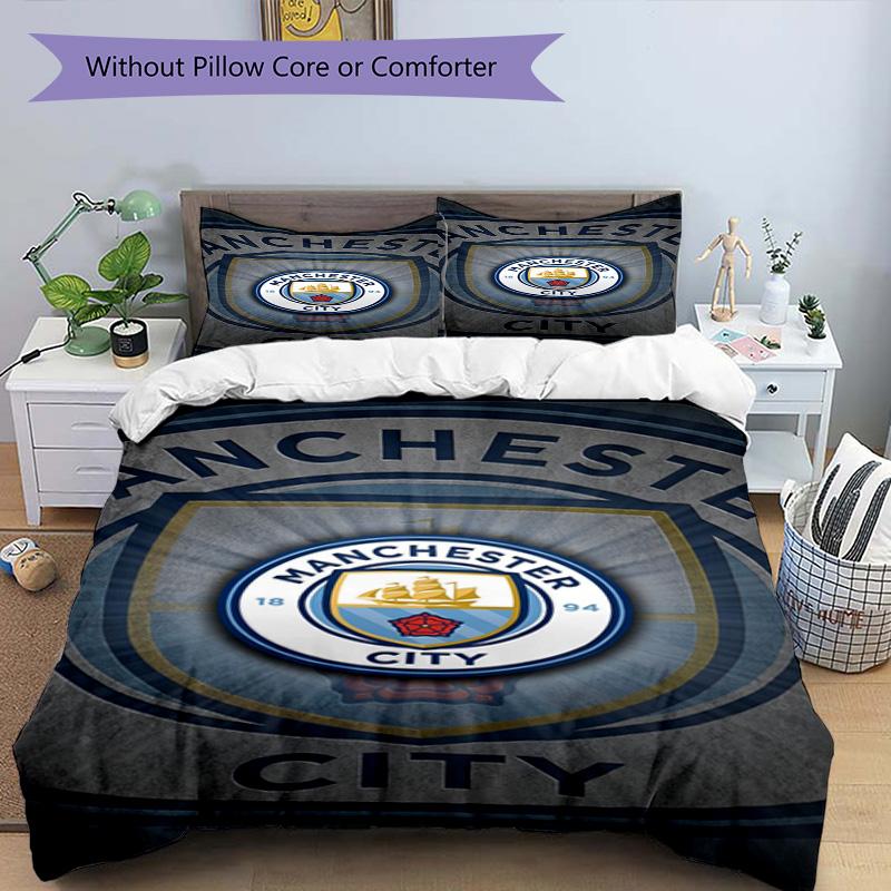 Manchester City F.C Printed Pattern Duvet Cover Set – includes 1 duvet cover and 2 matching pillowcases Bedroom decor Christmas gifts