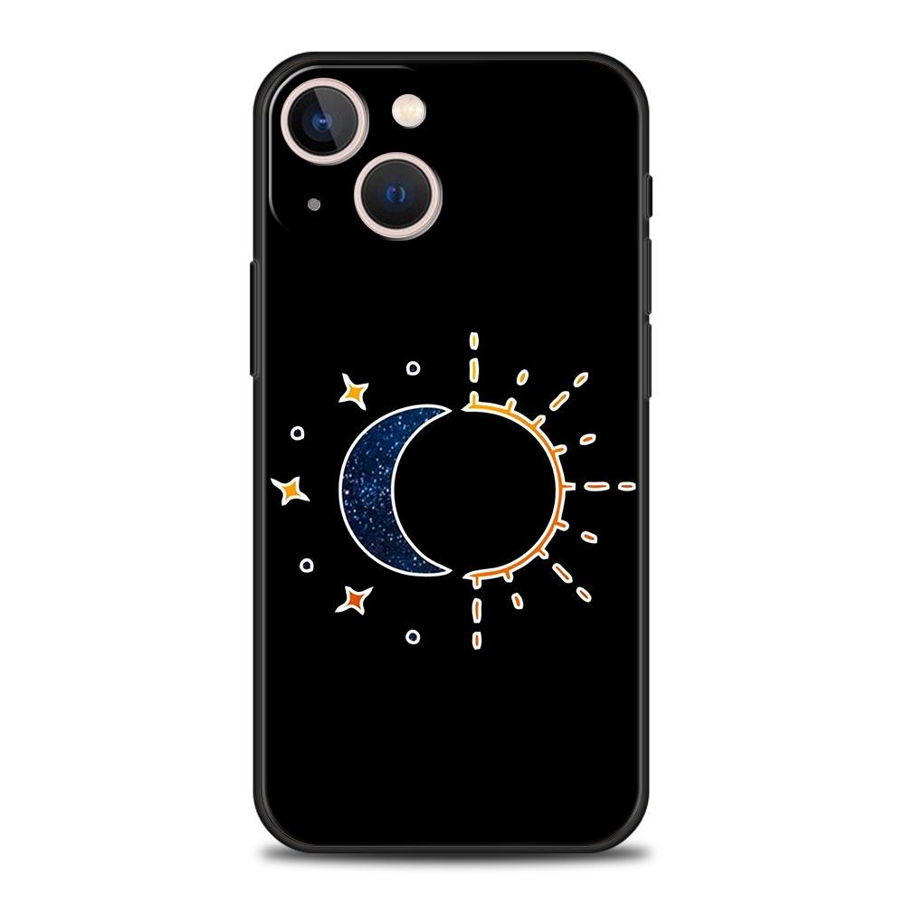 Couple Black and White Love Sun Moon Luxury Phone Case For iPhone 13 15 14 12 11 Pro MAX XR X SE XS 7 8 Plus Silicone Cover