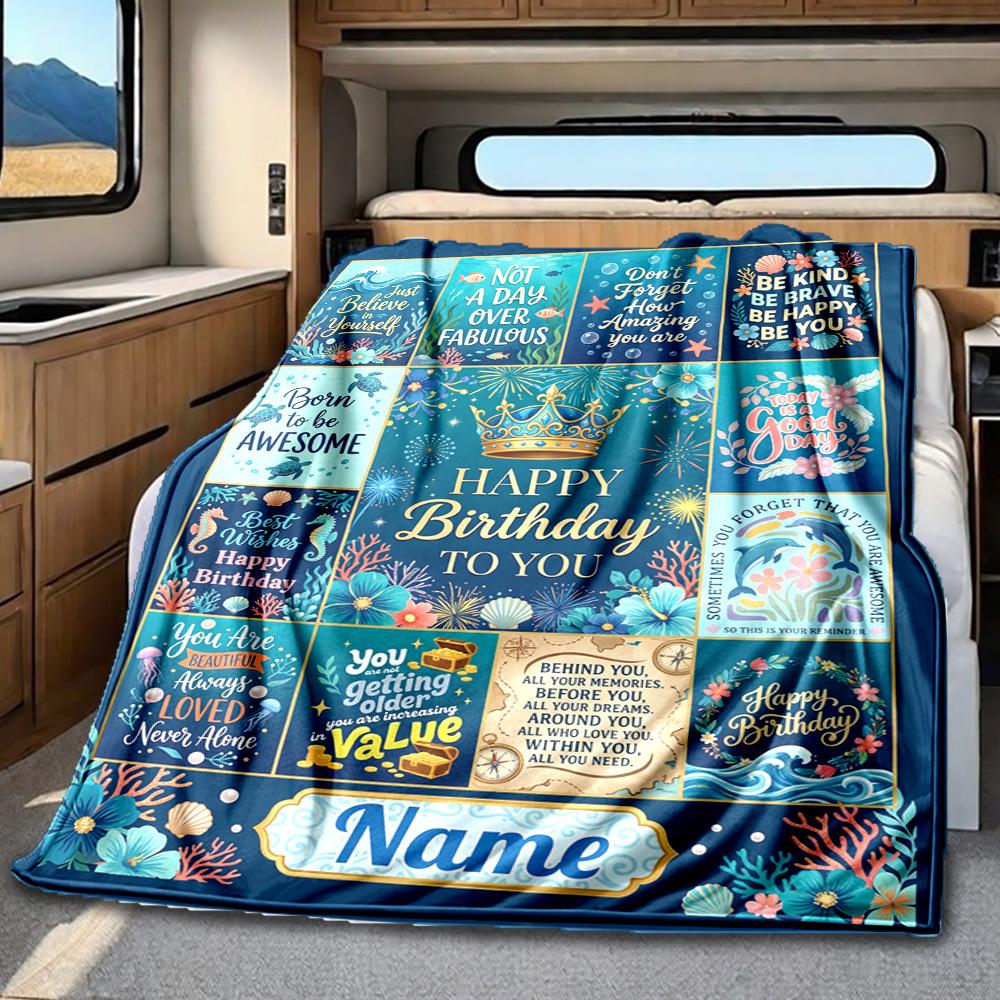 Happy Birthday Wishes Blanket Durable Comfort For Sofa Couch Office Bed Picnics Ideal For All Seasons Stylish Decor Perfect Gift For Relatives And