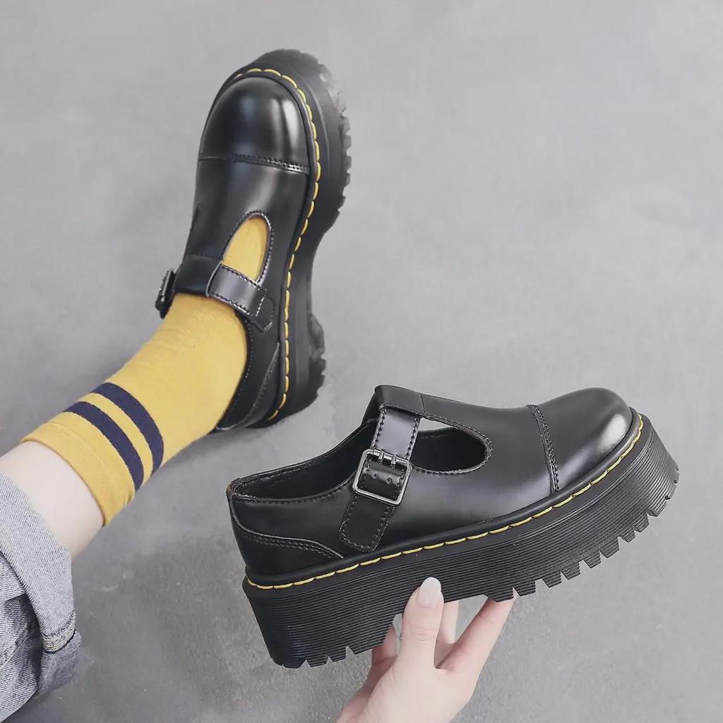 Женские кожаные туфли Мэри Джейн на платформе с Т-образным ремешком в британском стиле