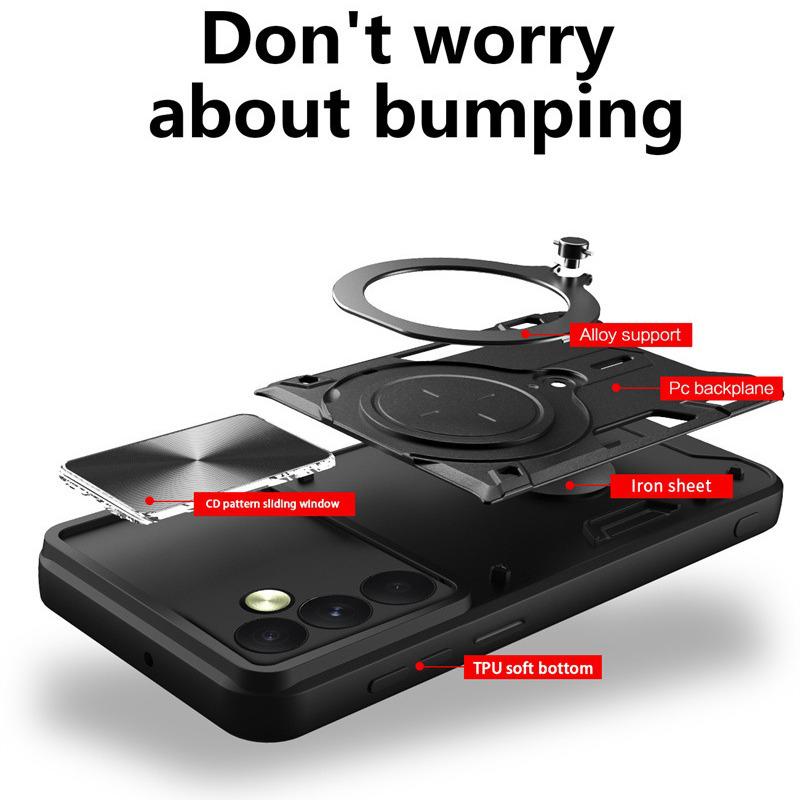 Противоударный чехол-подставка с магнитным кольцом Samsung S25 Edge и сдвижным окошком
