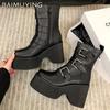 Женские ботильоны на платформе с квадратным носком, дизайнерские туфли с пряжкой, тренд 2024 года, зимние туфли-лодочки, мотоциклетные ботинки в готическом стиле