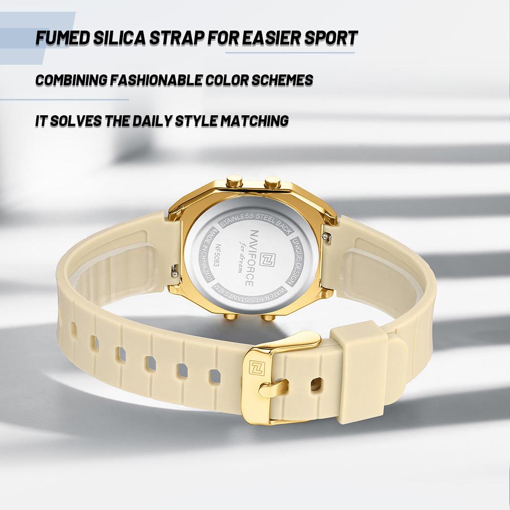 Naviforce Легкие цифровые часы для леди, женские, силиконовый ремешок, ночной узор, будильник, календарь, хронограф, водонепроницаемые, женские повседневные часы NF5063T