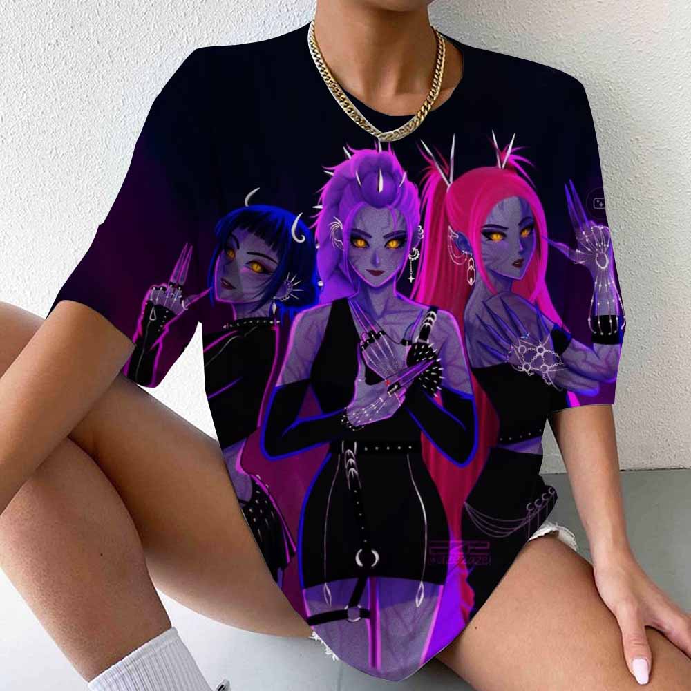 Huntrix Ramyeon Kpop Hunter T-shirt Party Casual T-shirt Women's Loose Breathable Street Wear Fashion Couple Top