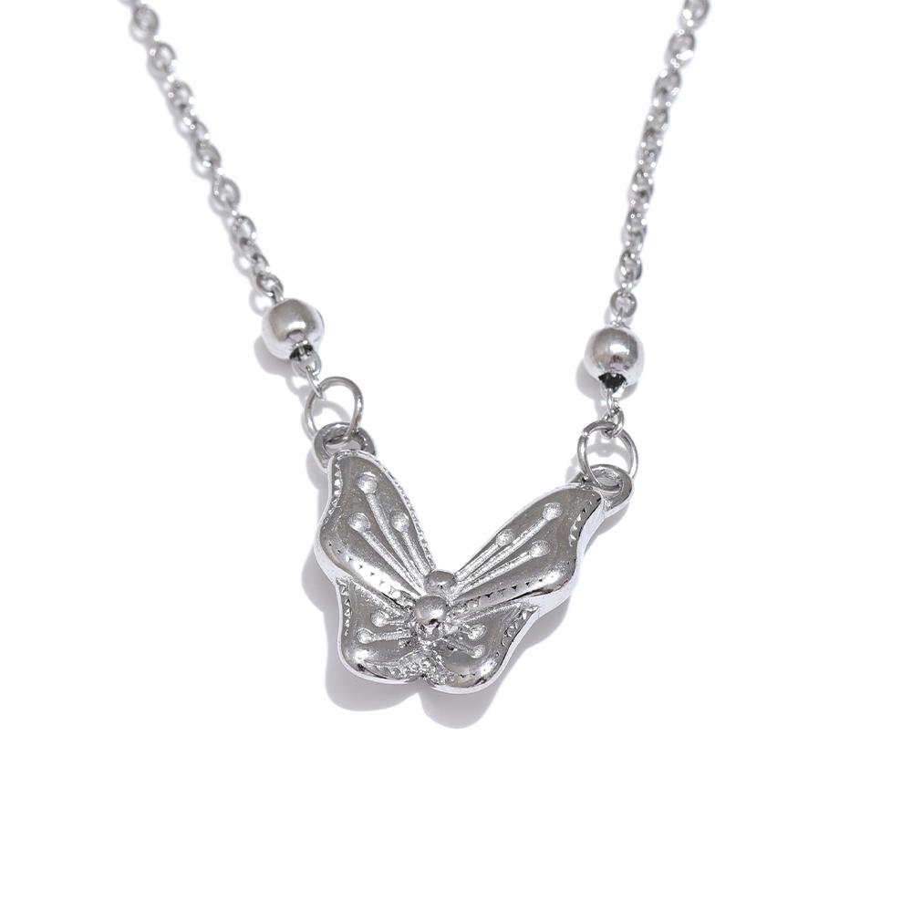 Yhpup Stainless Steel Butterfly Pendant Daily Chic Necklace 18K Plated Stain Less Metal Neck Fashion Jewelry Waterproof