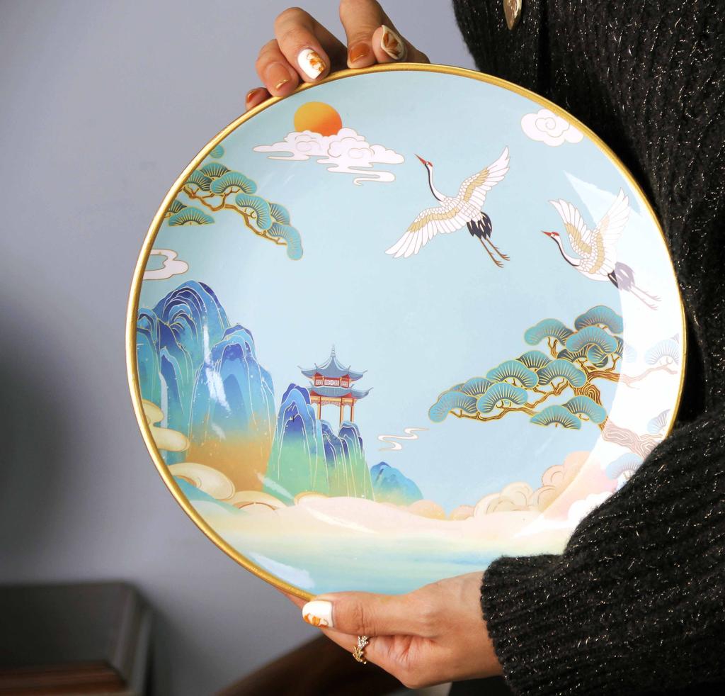 Hanging Dish Ceramic Painted New Chinese Desktop Study Wine Cabinet Ornaments Home Living Room Creative Wall Hanging Decoration