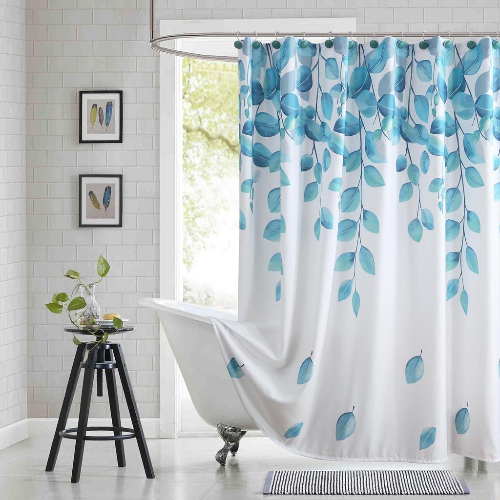Тканевая шторка для душа с цветочным узором, Бежево-серая шторка для душа с растительным принтом, Водонепроницаемая шторка для ванной