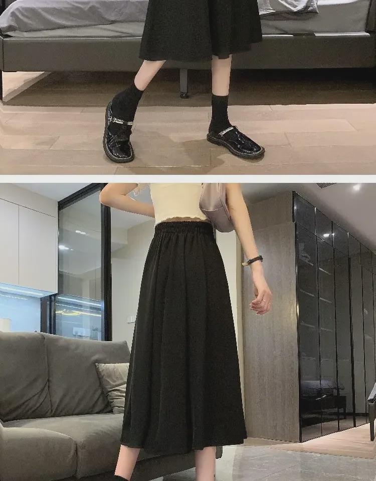 Women's High-Waist A-Line Skirt: Mid-Length, Solid Colors, Beige or Black, Year-Round Wear