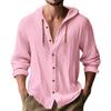 Men's Linen Blend Hooded Button Down Shirt Casual Long Sleeve