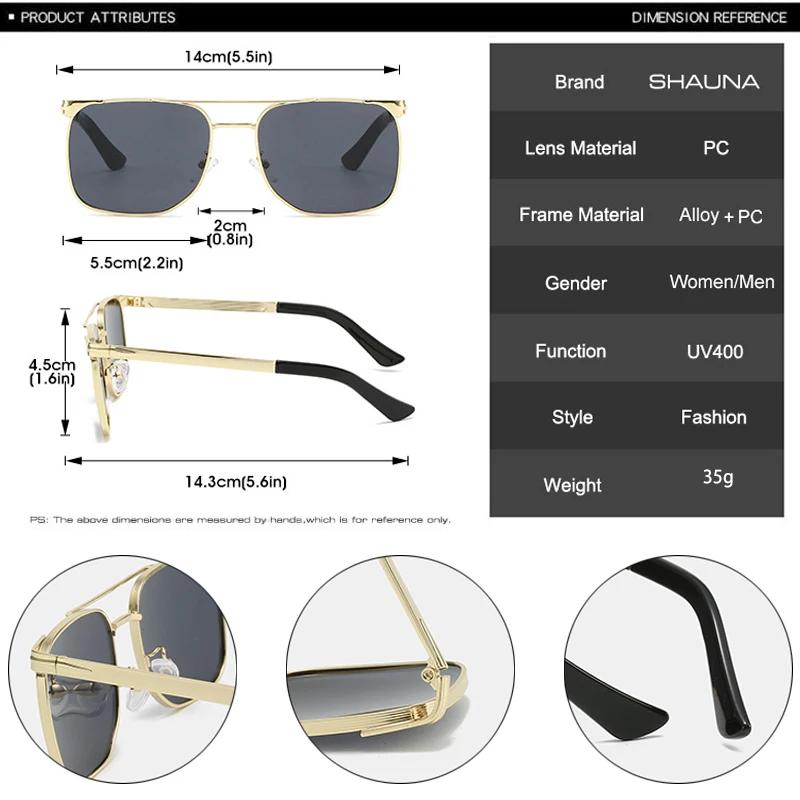 SHAUNA винтажные металлические двойные мосты мужские квадратные солнцезащитные очки градиентных оттенков UV400 модные женские солнцезащитные очки