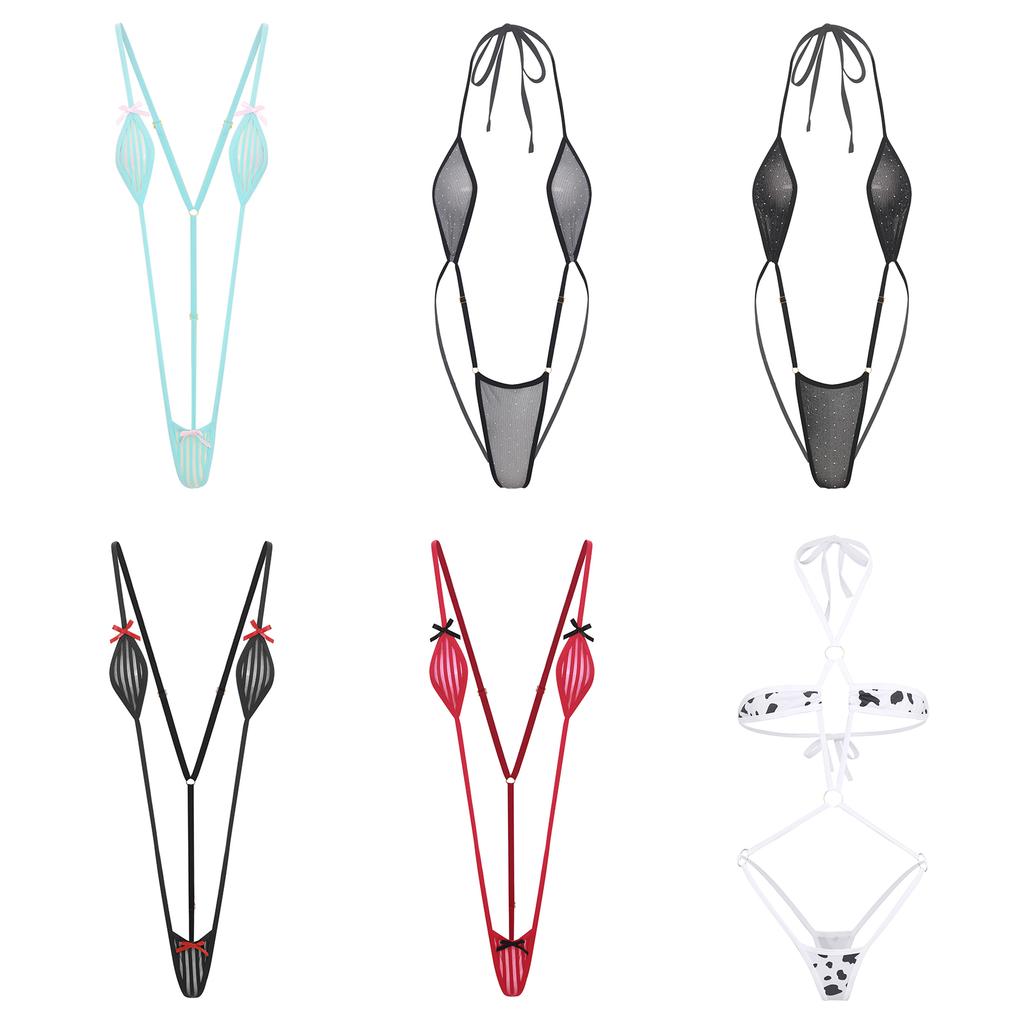 Womens Micro Bikini Halter Bodysuit T-back Monokini Swimwear Nightwear