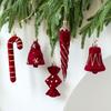 2 Pcs Velvet Christmas Ornaments Shatterproof Glitter Sequins Flocked Bell/Candy Cane/Ice Isicle Hanging Decoration for Xmas Tree Holiday Party Decor