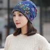 Soft Winter Fashion Warmer Soft Print Flower Neck Warm Women Hat Bib Hats Velvet Bonnet Beanie