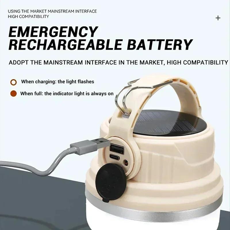 Outdoor Camping LED Solar Lights with 6 Lighting Modes Tent Light Solar Rechargeable Hanging Lamp Outdoor Fishing Lanteran