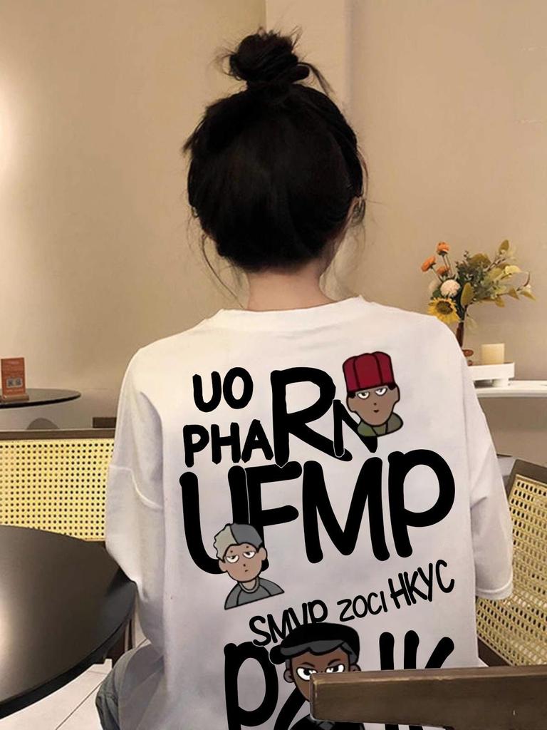 2025 Летняя женская футболка свободного кроя из чистого хлопка оверсайз с коротким рукавом для подростков