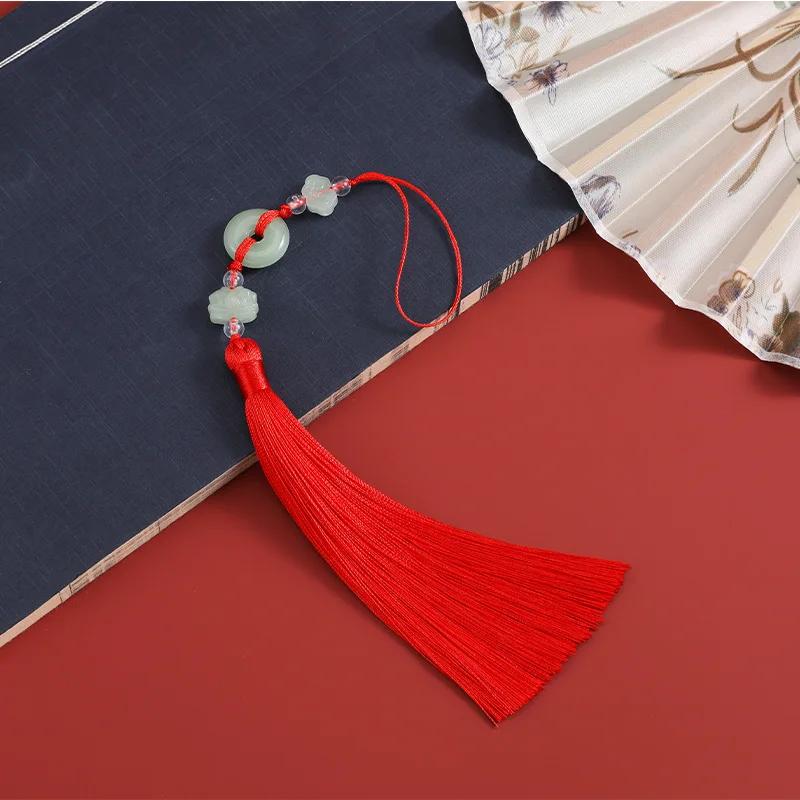 Beautiful Tassels Traditional Imitation Jade Colorful Polyester Tassels Home Decoration Handicraft Folding Fan Ornament