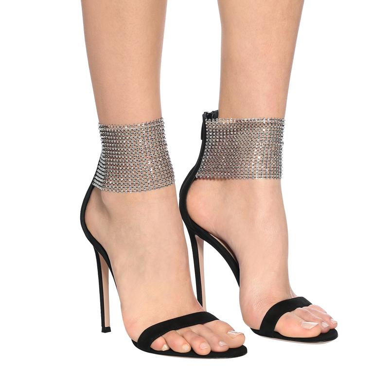 Новые летние сандалии на шпильке, женские туфли со стразами и пряжкой на ремешке, черные туфли на высоком каблуке, женские модные сандалии Sandalias De Las Mujeres
