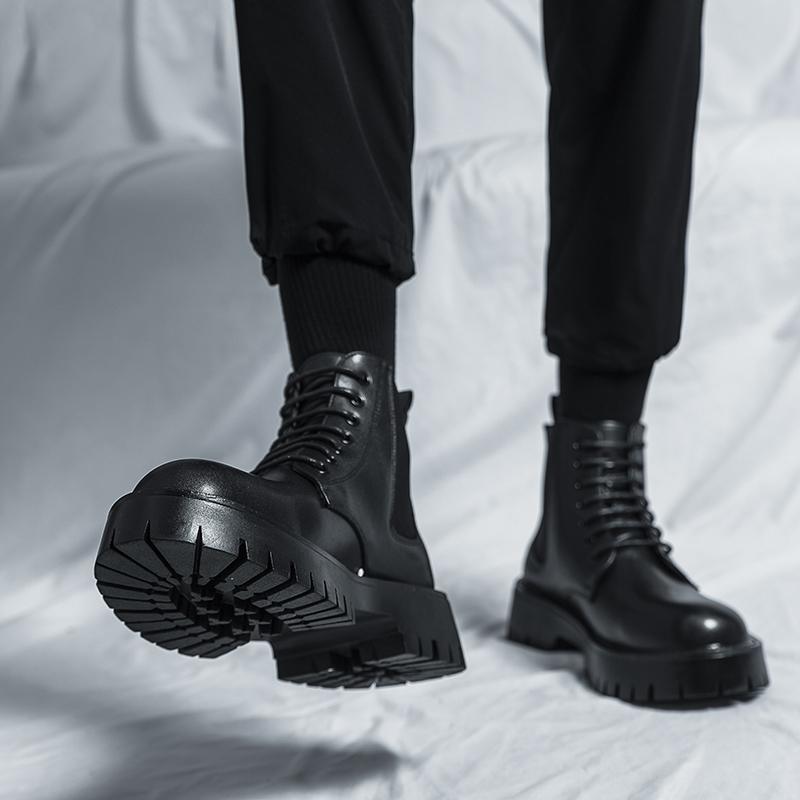 Ботинки мужские на толстой подошве, противоскользящие и износостойкие, с высоким верхом, на шнуровке, деловые, брендовые ботинки челси, размеры 38-44, мужские ботинки