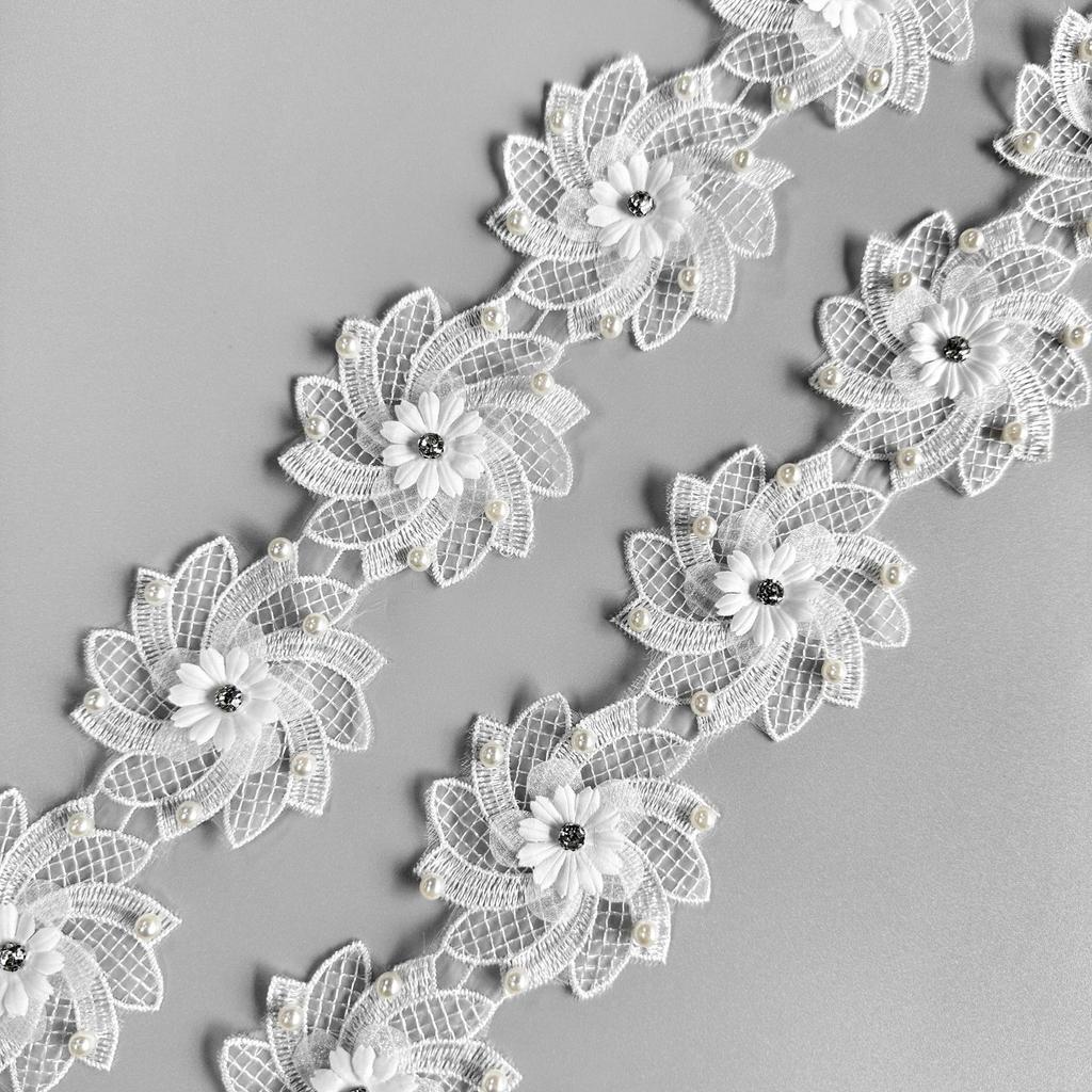 White Bead Three-Dimensional Flower Clothing Diamond-Encrusted Decorative Dress Headgear Hair Accessories Luggage Accessories Lace Accessories Barcode