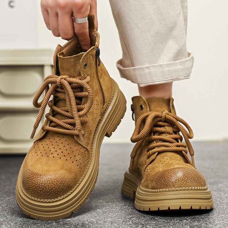 Hollow-out breathable Martin boots Men's thick-soled heightening tooling boots Outdoor boots