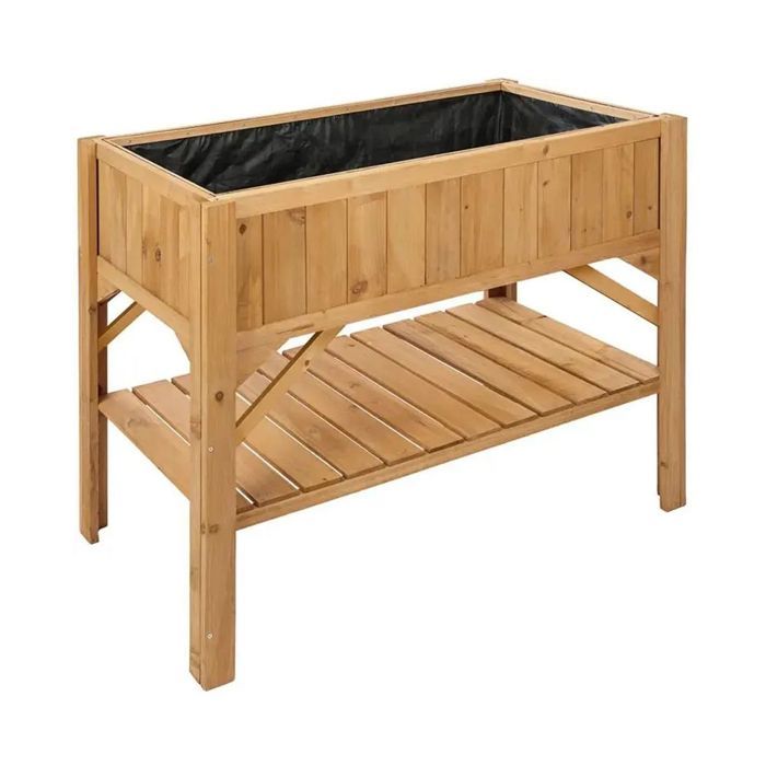 Jardinière surélevée - HB92 Divit - Bois résistant aux intempéries - Étagères intégrées - 119x53x124 cm